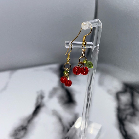 kkcollectionsss Jewelry - Vibrant Cherry Drop Earrings in Red and Gold